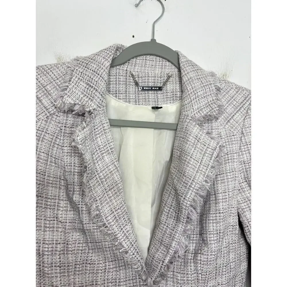 Whbm Blazer Womens 8 Tweed Fringe Cropped Feminine Girly Corpcore Lavender